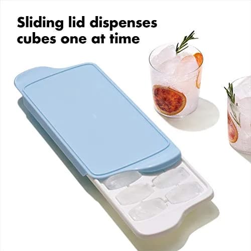 OXO Good Grips Flexible Ice Cube Tray with Lid - 2 Pack, Blue & White | Easy Release Rounded Cubes thumbnail 3