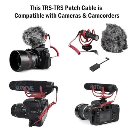 ienza Camera TRS Patch Cable for DSLR & Camcorders | Noise-Reducing 3.5mm TRS Male to Male, Black & Red thumbnail 3