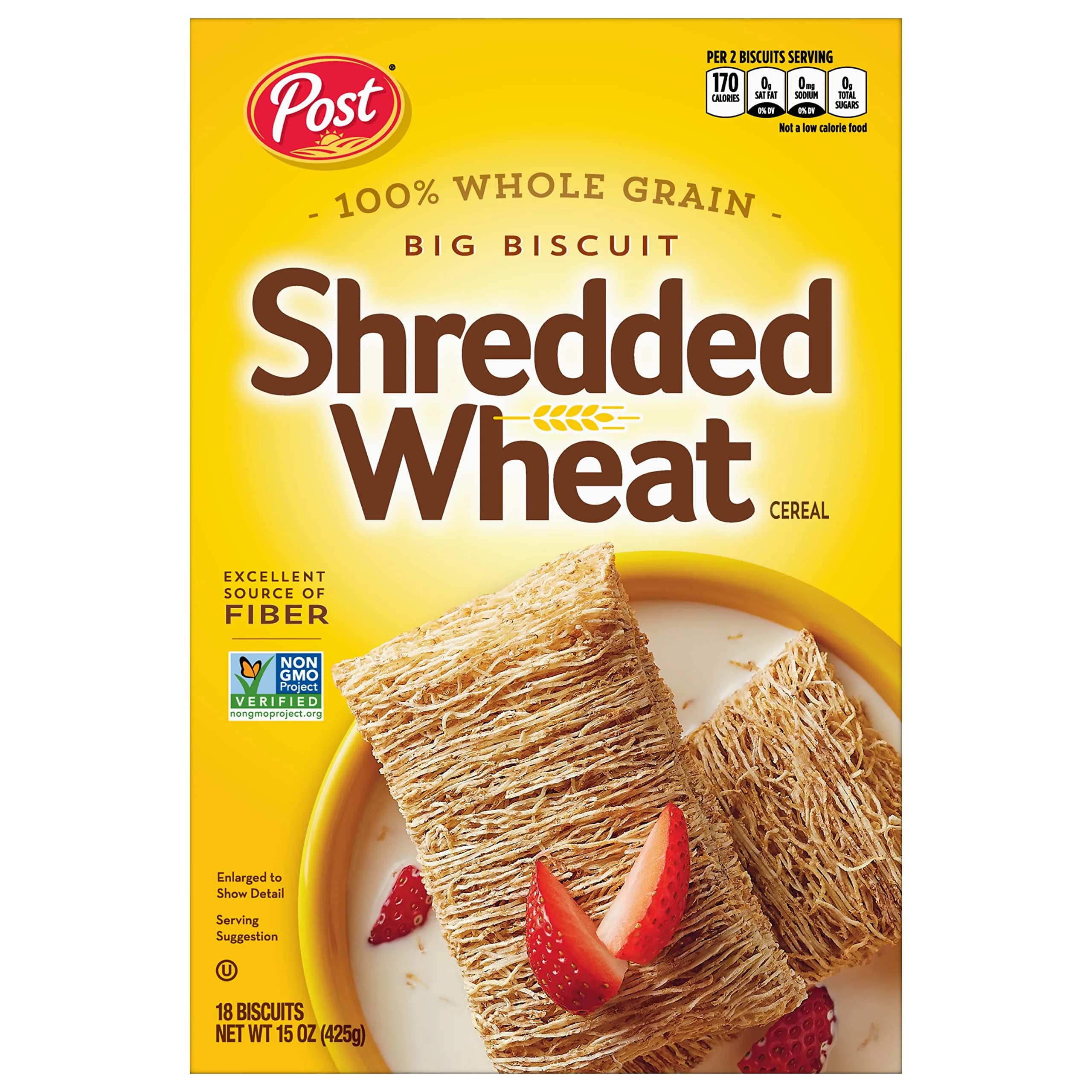 Post Shredded Wheat Big Biscuit Whole Grain Breakfast Cereal 425g (15 oz) | High Fiber, Non-GMO