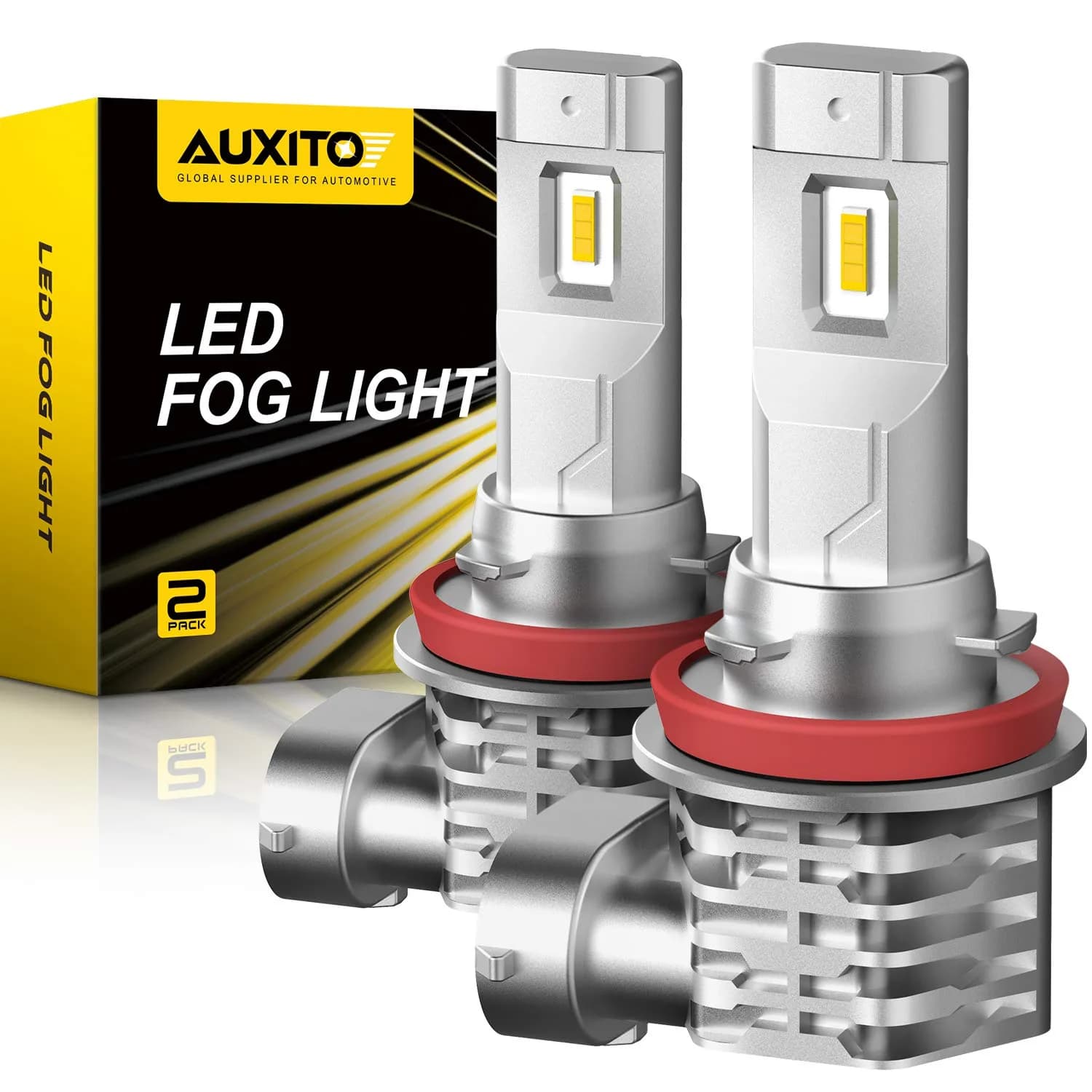 AUXITO H11/H8/H16 LED Fog Light Bulbs 3000K Golden Yellow (2-Pack, 6000LM) | CSP LED Chips, Fanless Design