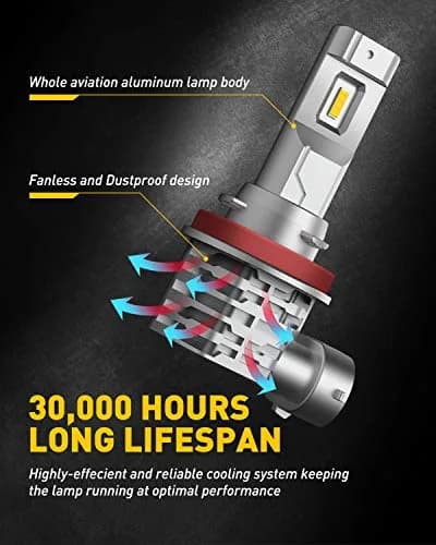 AUXITO H11/H8/H16 LED Fog Light Bulbs 3000K Golden Yellow (2-Pack, 6000LM) | CSP LED Chips, Fanless Design thumbnail 5