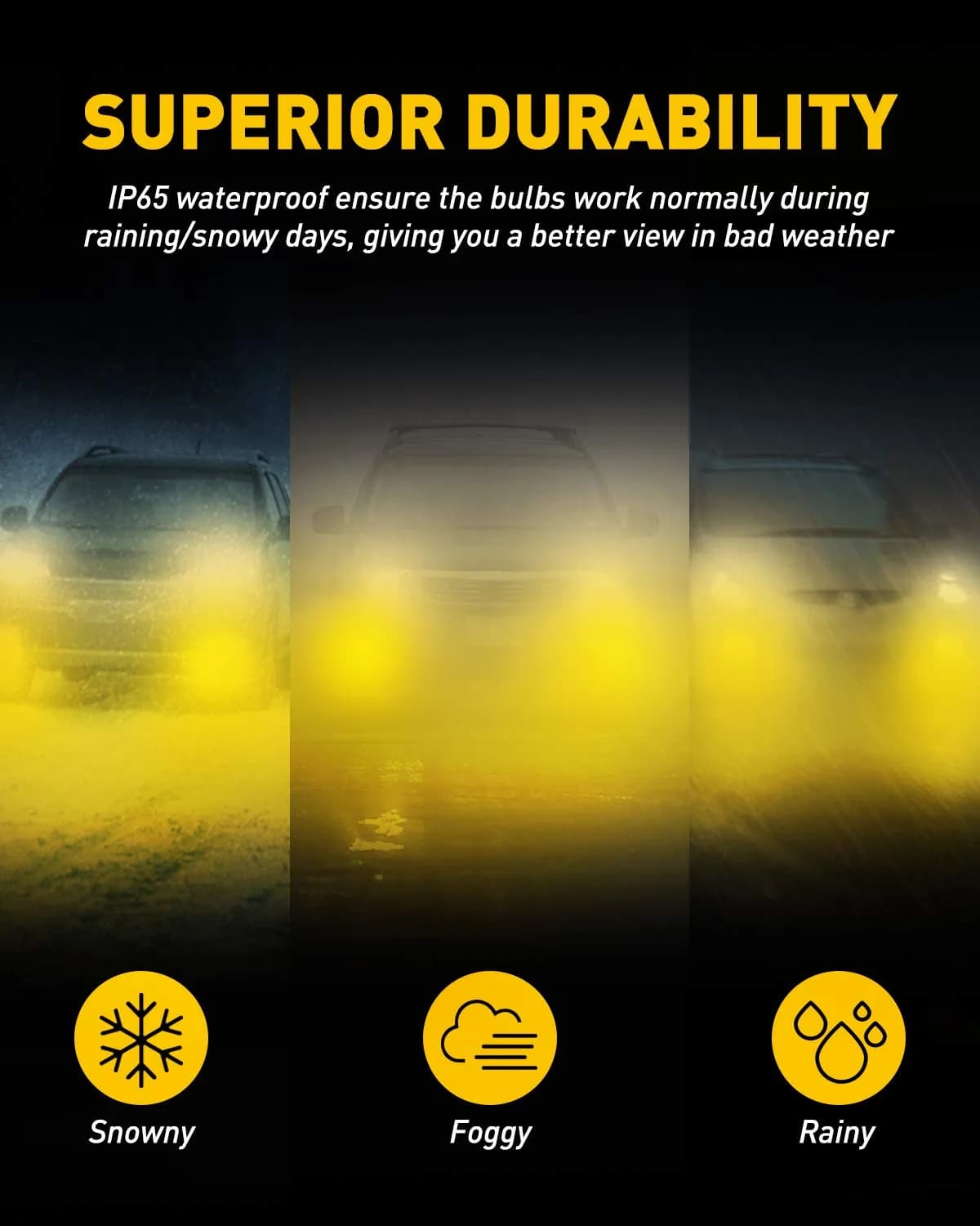 AUXITO H11/H8/H16 LED Fog Light Bulbs 3000K Golden Yellow (2-Pack, 6000LM) | CSP LED Chips, Fanless Design - view 7