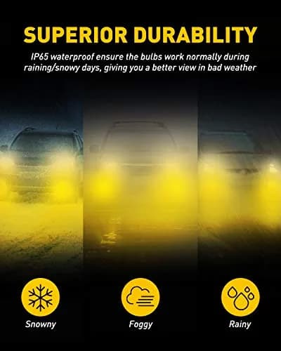 AUXITO H11/H8/H16 LED Fog Light Bulbs 3000K Golden Yellow (2-Pack, 6000LM) | CSP LED Chips, Fanless Design thumbnail 7