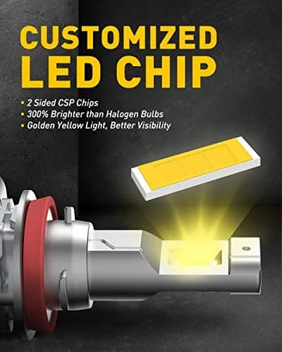 AUXITO H11/H8/H16 LED Fog Light Bulbs 3000K Golden Yellow (2-Pack, 6000LM) | CSP LED Chips, Fanless Design thumbnail 2
