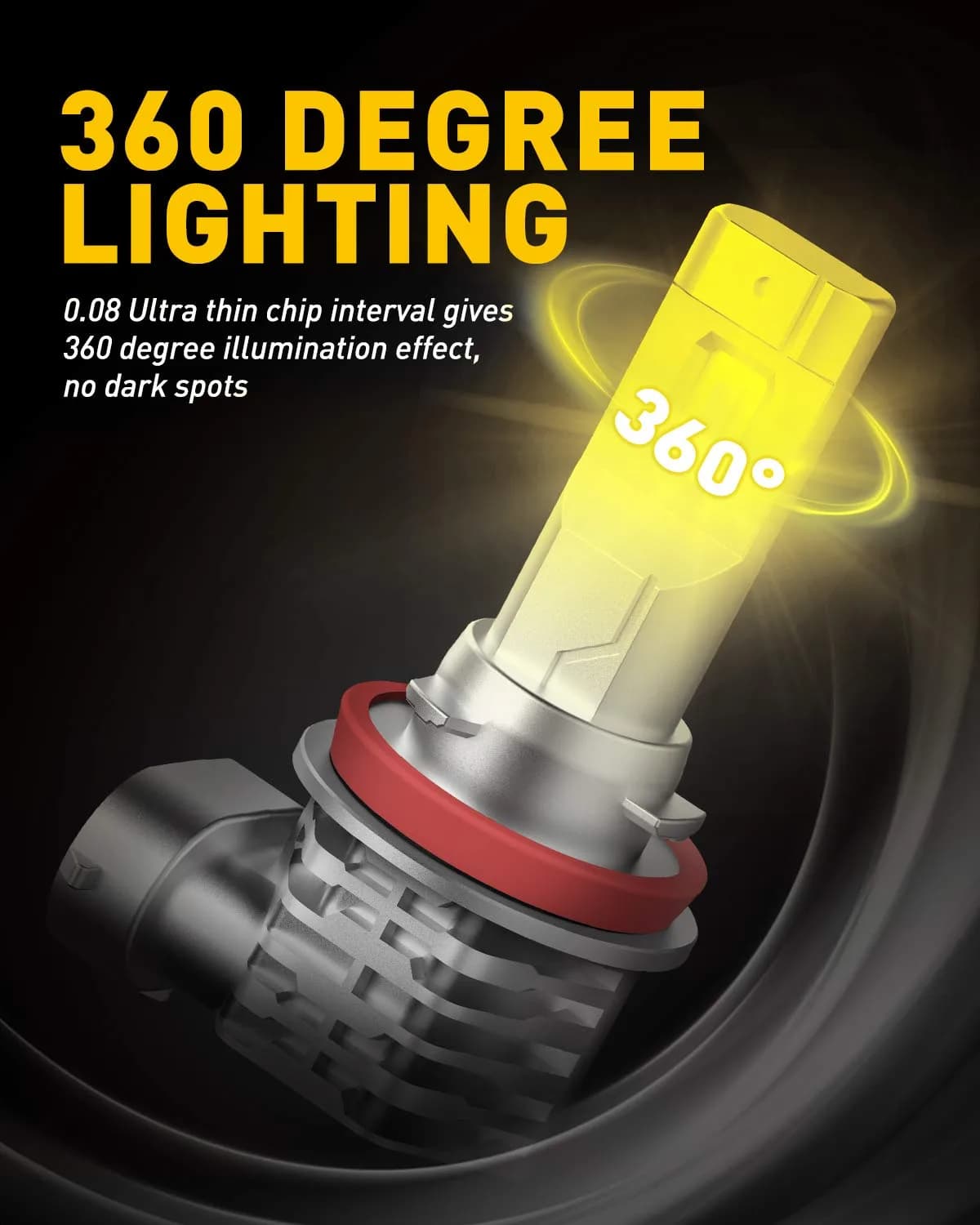 AUXITO H11/H8/H16 LED Fog Light Bulbs 3000K Golden Yellow (2-Pack, 6000LM) | CSP LED Chips, Fanless Design - view 3