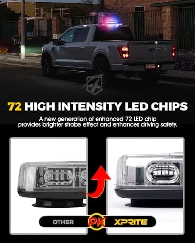 Xprite 12" 72-LED Rooftop Strobe Light Bar with Magnetic Base | 12V-24V Construction Vehicle Warning Beacon thumbnail 4