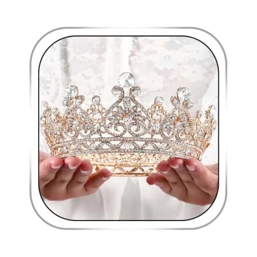 Foyte Gold Bridal Crown | Elegant Wedding Tiara with Rhinestones & Pearl (5.11 in) thumbnail 1
