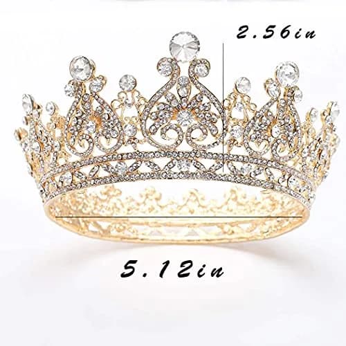 Foyte Gold Bridal Crown | Elegant Wedding Tiara with Rhinestones & Pearl (5.11 in) thumbnail 3
