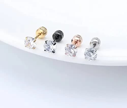 Comelyjewel Rose Gold Plated Stainless Steel Stud Earrings Set | 5 Pairs Hypoallergenic Cubic Zirconia 2-6mm thumbnail 8