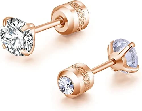 Comelyjewel Rose Gold Plated Stainless Steel Stud Earrings Set | 5 Pairs Hypoallergenic Cubic Zirconia 2-6mm thumbnail 2