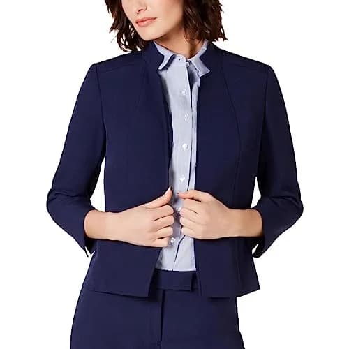 Anne Klein Madison Crepe Cropped Stand Collar Jacket Distant Mountain | Fully Lined, Fall Style, Tailored Fit, 4 thumbnail 1