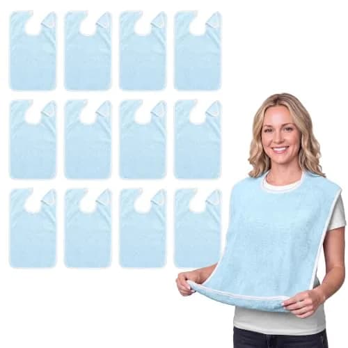Avalon Towels Adult Terry Cloth Bibs for Eating, 18" x 30" (12-Pack, Blue) | Full Coverage Clothing Protectors thumbnail 1