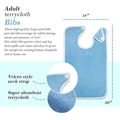 Avalon Towels Adult Terry Cloth Bibs for Eating, 18" x 30" (12-Pack, Blue) | Full Coverage Clothing Protectors thumbnail 4