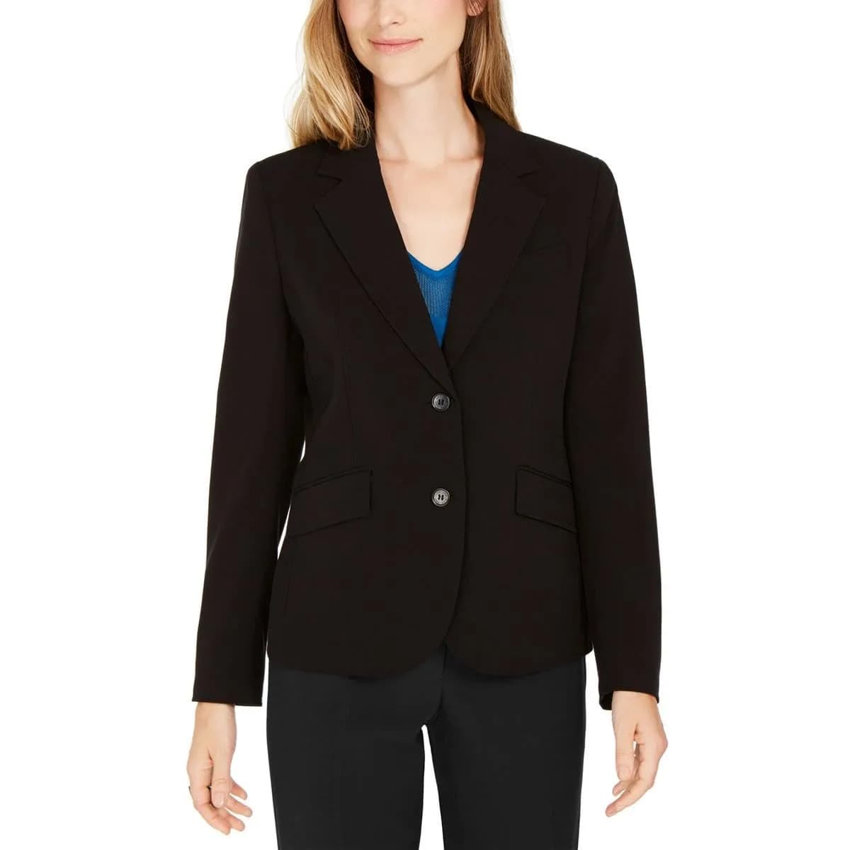 Anne Klein Women's Two Button Stretch Blazer Anne Black | Classic Fit for Office & Formal Events