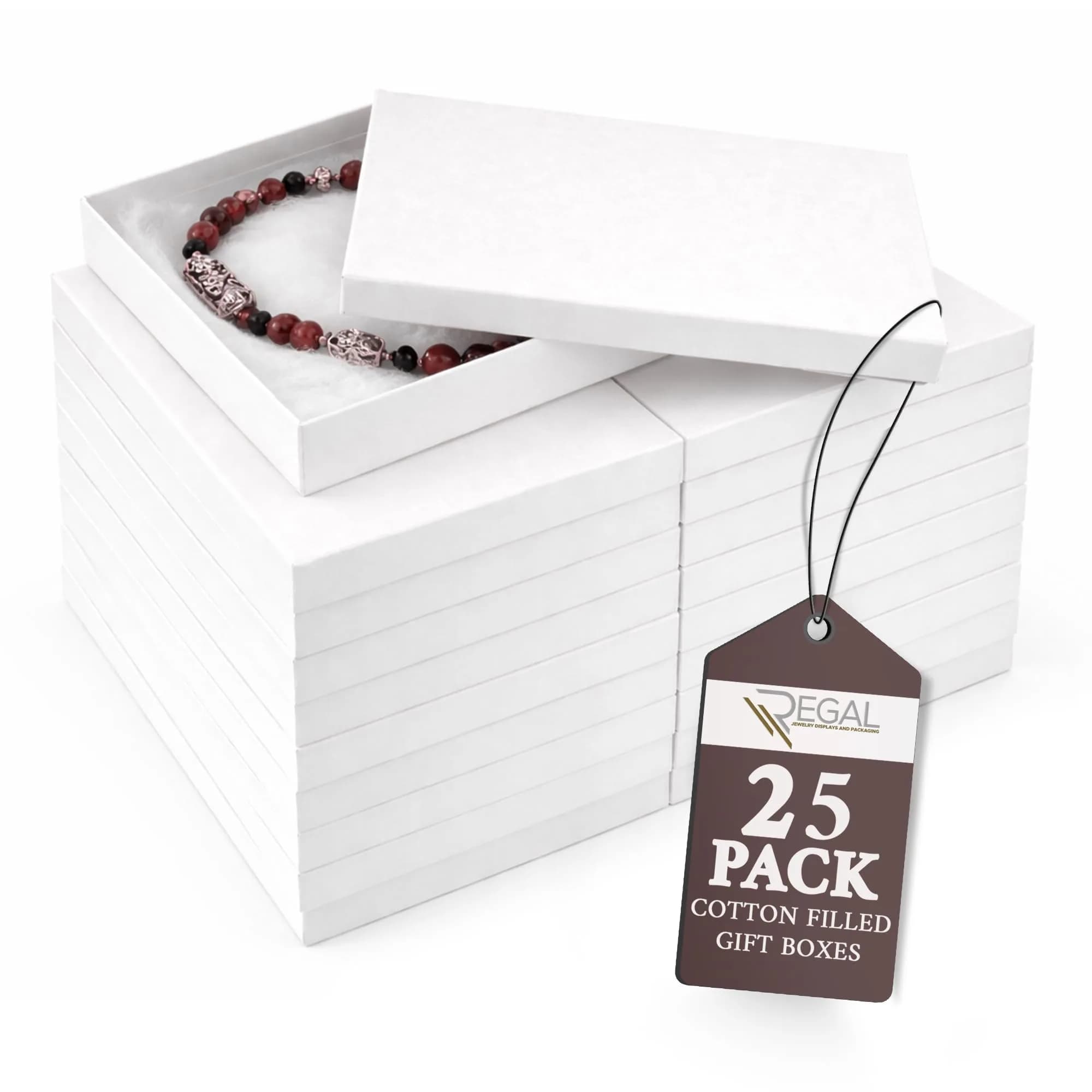 RJ Displays White Swirl Jewelry Gift Boxes 5.25" x 3.75" x 1" (25-Pack) | Protects Jewelry During Shipping — White