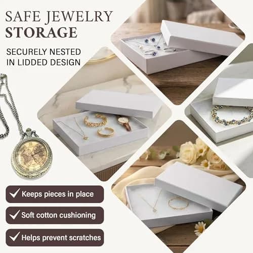 RJ Displays White Swirl Jewelry Gift Boxes 5.25" x 3.75" x 1" (25-Pack) | Protects Jewelry During Shipping thumbnail 5