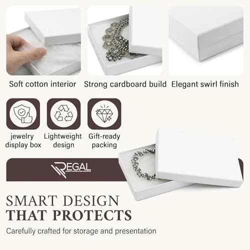 RJ Displays White Swirl Jewelry Gift Boxes 5.25" x 3.75" x 1" (25-Pack) | Protects Jewelry During Shipping thumbnail 3