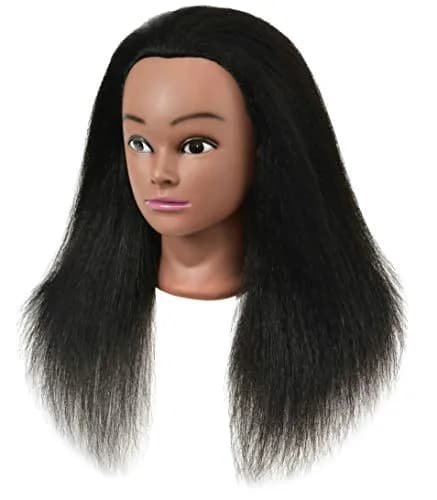 RYHAIR Mannequin Head with Human Hair for Hairdresser Training Braiding Styling Manikin Cosmetology Makeup Manican Doll Display Practice with Stand | 22 Inch Long Black Straight Hair thumbnail 4