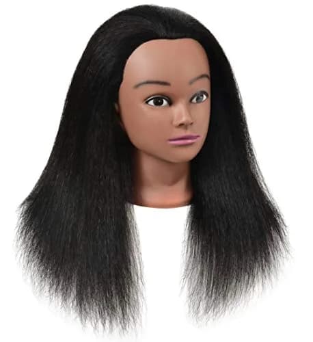 RYHAIR Mannequin Head with Human Hair for Hairdresser Training Braiding Styling Manikin Cosmetology Makeup Manican Doll Display Practice with Stand | 22 Inch Long Black Straight Hair thumbnail 5