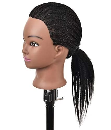 RYHAIR Mannequin Head with Human Hair for Hairdresser Training Braiding Styling Manikin Cosmetology Makeup Manican Doll Display Practice with Stand | 22 Inch Long Black Straight Hair thumbnail 2