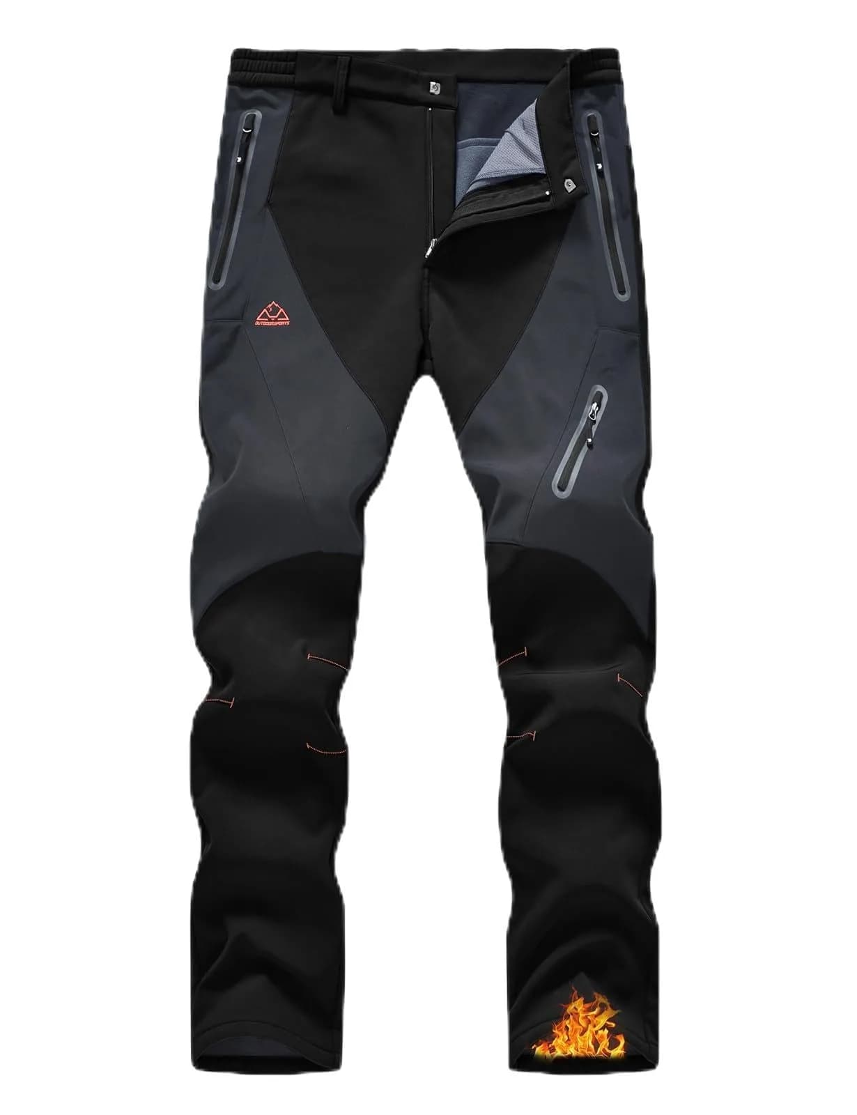 YSENTO Men's Snow Pants Fleece Lined Hiking Ski Winter Insulated Utility Work 40 | Water-Resistant & Warm — Black