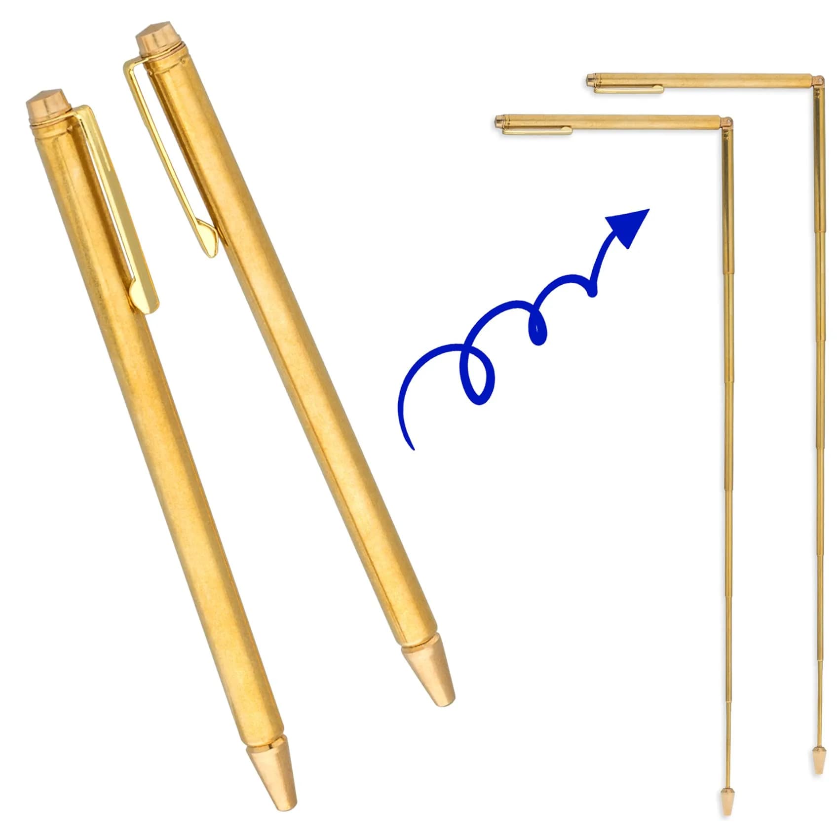 OIIKI Retractable Dowsing Rods (2-Pack) | Brass, 16.4" Extended Length — Silver