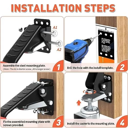 SPACEKEEPER Workbench Casters Kit 880 Lbs - 3 Inch Heavy Duty Retractable Caster for Workbenches & Machinery, 4 Pack | Durable Steel & Urethane Wheels thumbnail 5