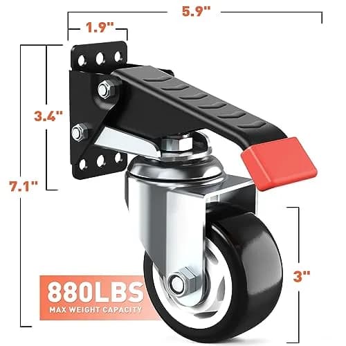 SPACEKEEPER Workbench Casters Kit 880 Lbs - 3 Inch Heavy Duty Retractable Caster for Workbenches & Machinery, 4 Pack | Durable Steel & Urethane Wheels thumbnail 2