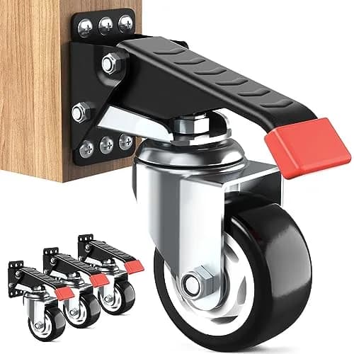 SPACEKEEPER Workbench Casters Kit 880 Lbs - 3 Inch Heavy Duty Retractable Caster for Workbenches & Machinery, 4 Pack | Durable Steel & Urethane Wheels - main product image