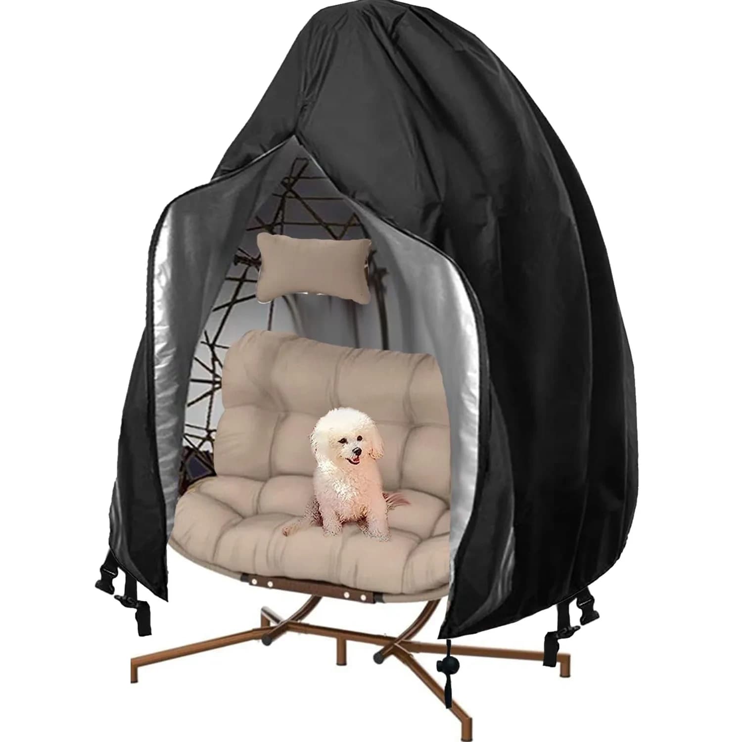 FLYMEI Black Egg Chair Cover 231 cm x 203 cm (91" L x 80" W) | Heavy Duty Waterproof Outdoor Patio Furniture Protector - main product image