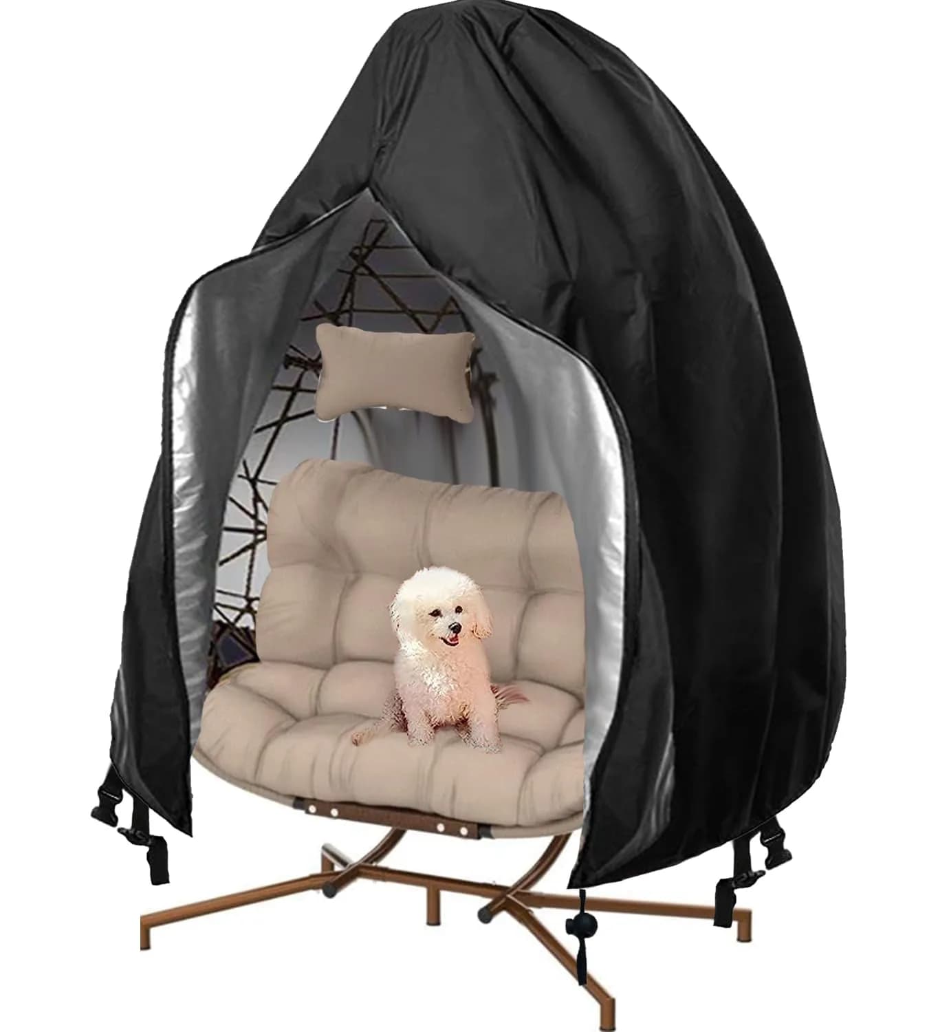 FLYMEI Black Egg Chair Cover 231 cm x 203 cm (91" L x 80" W) | Heavy Duty Waterproof Outdoor Patio Furniture Protector - main product image