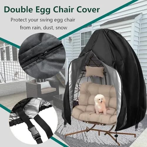 FLYMEI Black Egg Chair Cover 231 cm x 203 cm (91" L x 80" W) | Heavy Duty Waterproof Outdoor Patio Furniture Protector thumbnail 5