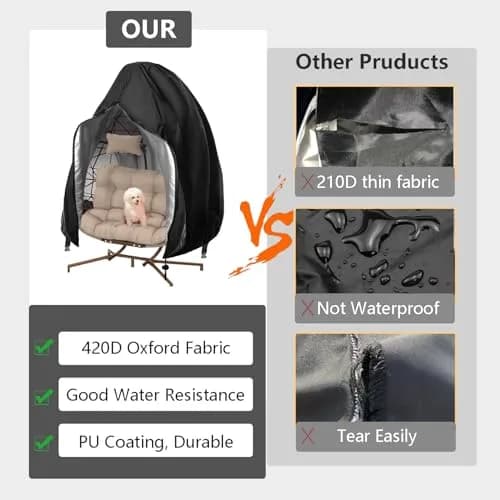 FLYMEI Black Egg Chair Cover 231 cm x 203 cm (91" L x 80" W) | Heavy Duty Waterproof Outdoor Patio Furniture Protector thumbnail 6