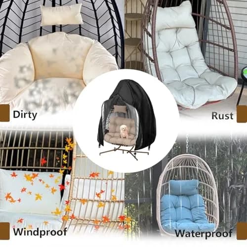 FLYMEI Black Egg Chair Cover 231 cm x 203 cm (91" L x 80" W) | Heavy Duty Waterproof Outdoor Patio Furniture Protector thumbnail 7