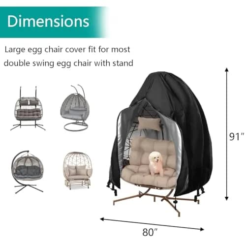 FLYMEI Black Egg Chair Cover 231 cm x 203 cm (91" L x 80" W) | Heavy Duty Waterproof Outdoor Patio Furniture Protector thumbnail 3