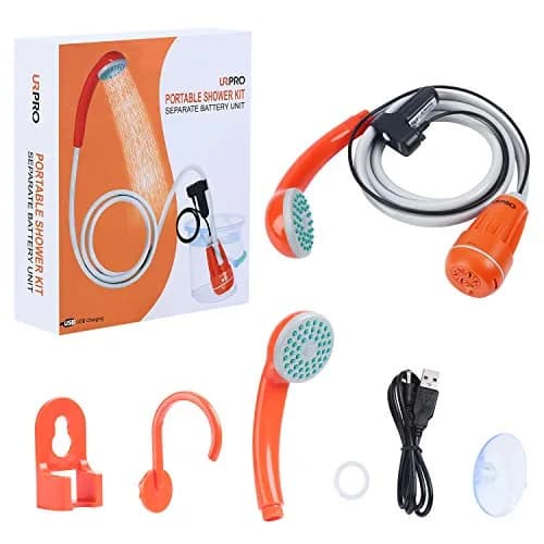 URPRO Portable Camping Shower, Outdoor Shower Head, Pump, USB Rechargeable, Water from Bucket, Hiking & Pet Cleaning | 45-60min Use thumbnail 8