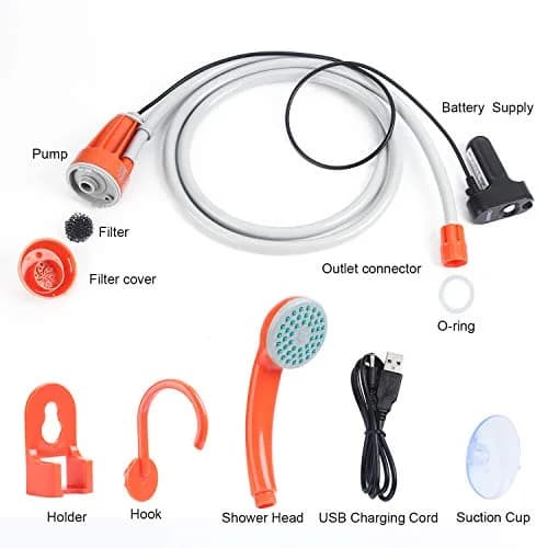 URPRO Portable Camping Shower, Outdoor Shower Head, Pump, USB Rechargeable, Water from Bucket, Hiking & Pet Cleaning | 45-60min Use thumbnail 3