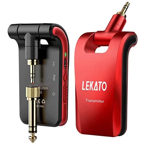 LEKATO Wireless Guitar System 2.4GHz | 6 Channels Rechargeable, Stereo & Mono Support (Black & Red) | 100+ ft Range thumbnail 1
