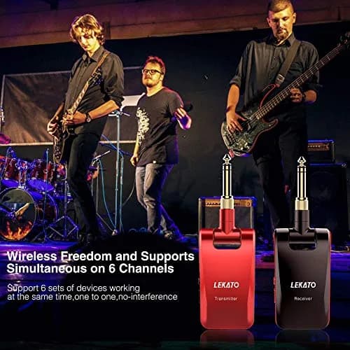 LEKATO Wireless Guitar System 2.4GHz | 6 Channels Rechargeable, Stereo & Mono Support (Black & Red) | 100+ ft Range thumbnail 5