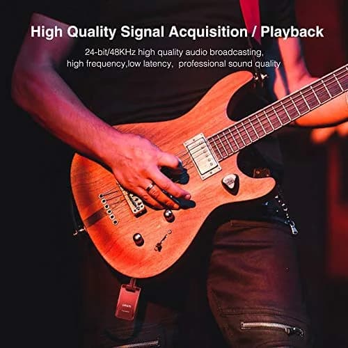 LEKATO Wireless Guitar System 2.4GHz | 6 Channels Rechargeable, Stereo & Mono Support (Black & Red) | 100+ ft Range thumbnail 7