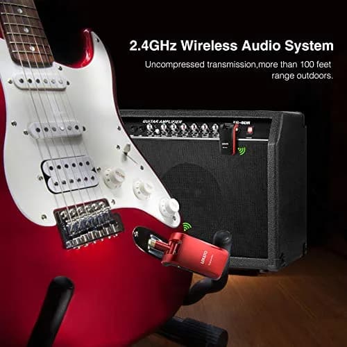 LEKATO Wireless Guitar System 2.4GHz | 6 Channels Rechargeable, Stereo & Mono Support (Black & Red) | 100+ ft Range thumbnail 8