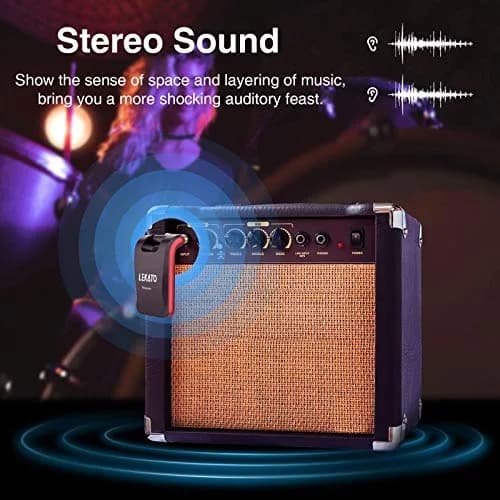 LEKATO Wireless Guitar System 2.4GHz | 6 Channels Rechargeable, Stereo & Mono Support (Black & Red) | 100+ ft Range thumbnail 3
