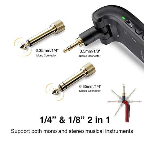 LEKATO WS-60 Wireless Guitar System 2.4GHz Rechargeable Transmitter Receiver | 6 Channels Stereo Mono 1/4” & 1/8” Plugs thumbnail 2