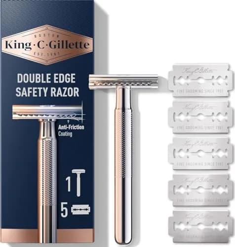 King C. Gillette Safety Razor with Chrome Plated Handle & 5 Platinum Blades | Classic Precision Shave thumbnail 1