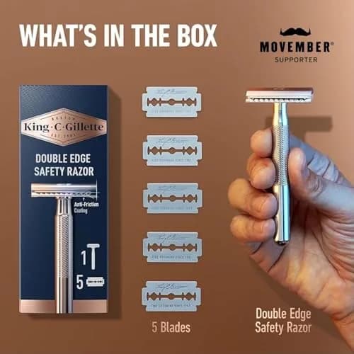 King C. Gillette Safety Razor with Chrome Plated Handle & 5 Platinum Blades | Classic Precision Shave thumbnail 2