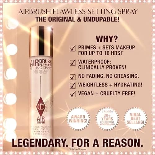 Charlotte Tilbury Airbrush Flawless Setting Spray - Hydrating & Waterproof | 3.38 Fl Oz | All-Day Makeup Lock & Hydration thumbnail 2