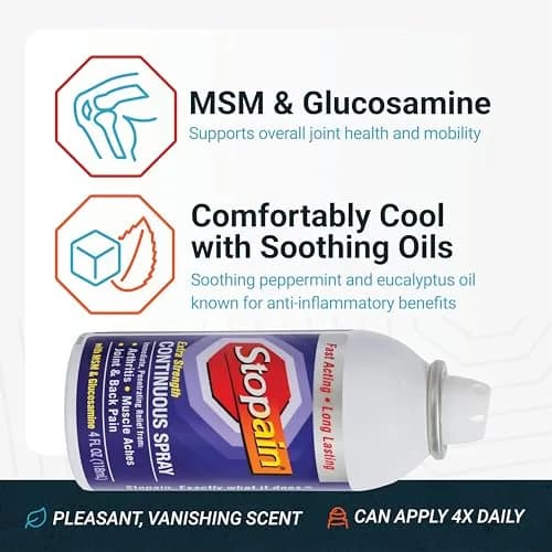 Stopain Pain Relief Spray 4oz (2 Pack) USA Made, Max Strength, Fast Acting with MSM, Glucosamine, Menthol for Arthritis, Lower Back, Neck thumbnail 5