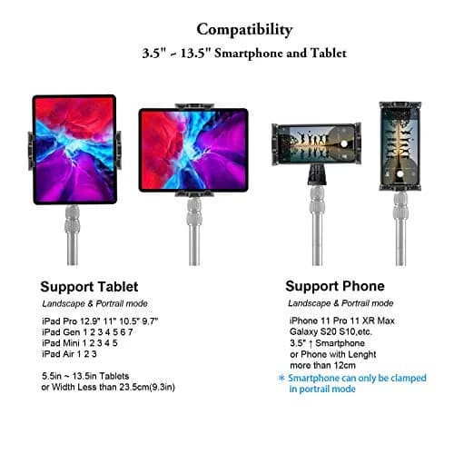 Peastrex Universal Tablet Tripod Mount Adapter with Bluetooth Remote | Fits 3.5-13.5in Devices thumbnail 5