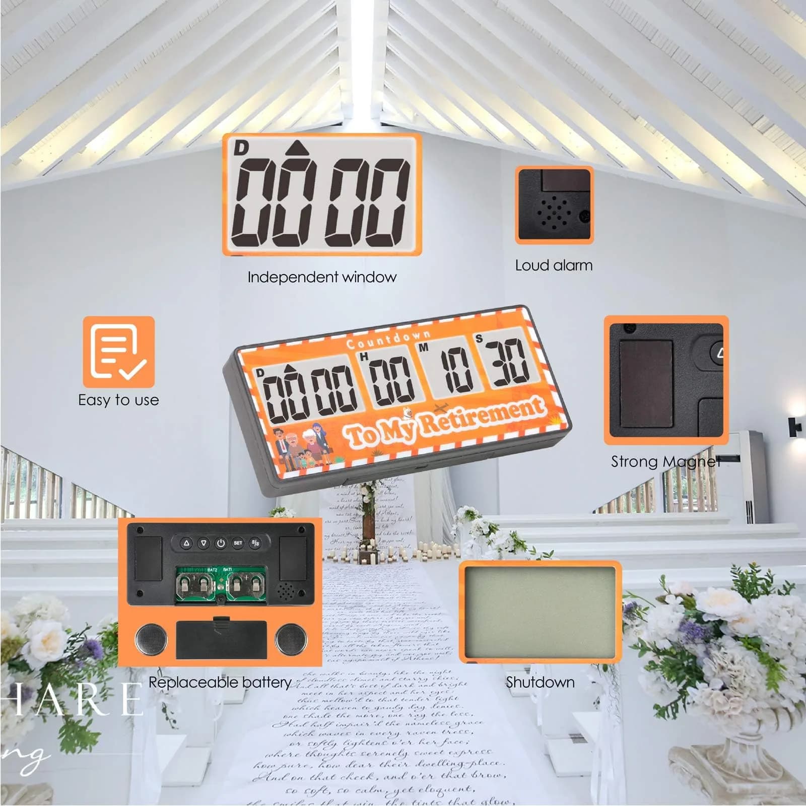 Jayron 9999 Day Digital Countdown Timer Yellow | 27 Years Max Count | Pause & Resume Function - view 3