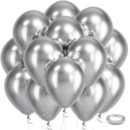 Bezente Silver Metallic Chrome Latex Round Helium Balloons 100 Pack 12 inch | Premium Quality Party Balloons thumbnail 1